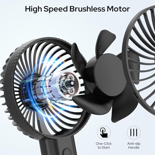 COSTAR Handheld Fan, Brushless Motor Portable Hand Fan with Fan Base, 3 Speeds USB Fan, 1800mAh Battery Rechargeable for Summer and Travel Use by Women and Men (Black) - Image 5