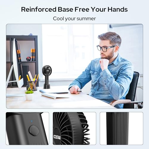 COSTAR Handheld Fan, Brushless Motor Portable Hand Fan with Fan Base, 3 Speeds USB Fan, 1800mAh Battery Rechargeable for Summer and Travel Use by Women and Men (Black) - Image 4