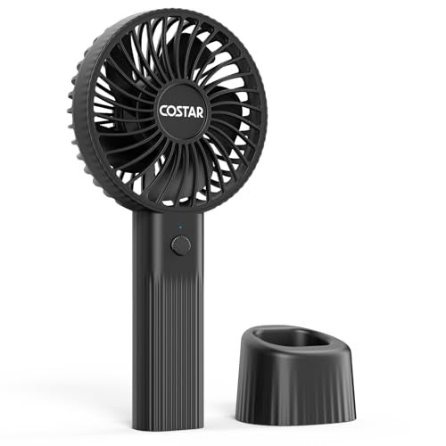COSTAR Handheld Fan, Brushless Motor Portable Hand Fan with Fan Base, 3 Speeds USB Fan, 1800mAh Battery Rechargeable for Summer and Travel Use by Women and Men (Black) - Image 1