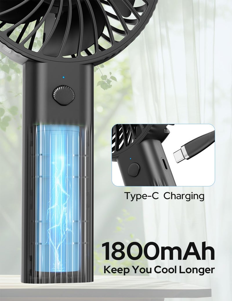 COSTAR Handheld Fan, Brushless Motor Portable Hand Fan with Fan Base, 3 Speeds USB Fan, 1800mAh Battery Rechargeable for Summer and Travel Use by Women and Men (Black) - Image 2