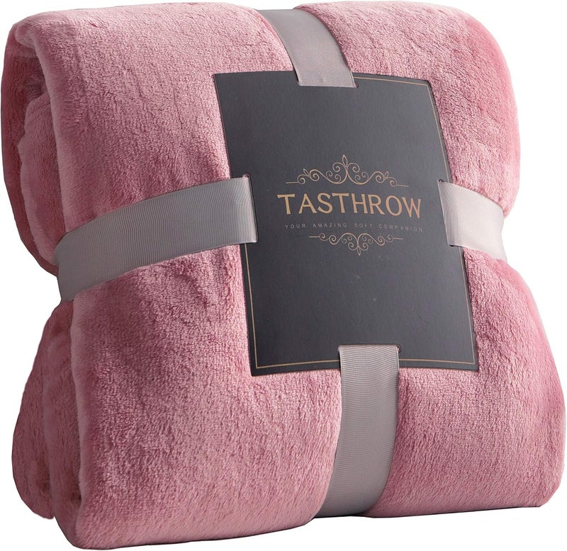 TASTHROW Large Flannel Fleece Throw Blanket, 50×70 Inch - Cozy Lightweight Thick Blanket - All Seasons Suitable for Women, Men and Kids (Pink) - Image 1