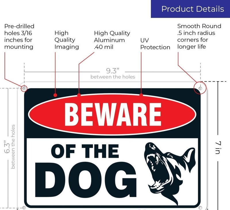 ARS Beware of Dog (2 Pack), Rust Free 0.40 Aluminum, Fade Resistant, Easy Mounting, Indoor/Outdoor Use -(Available Size) - Image 3