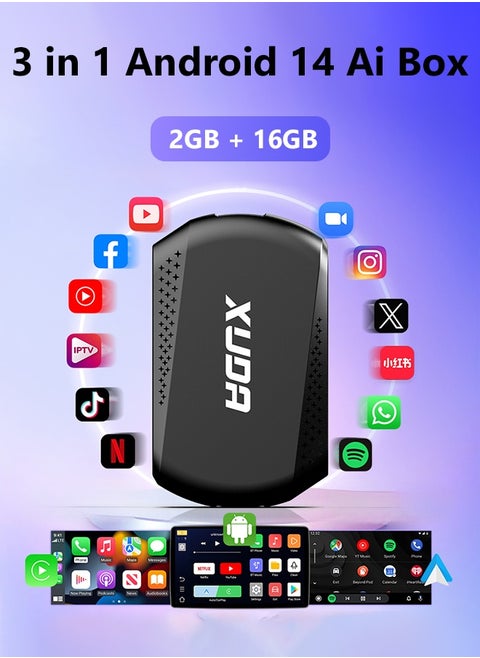 Android 14 Wireless Carplay/Android Auto 3in1 2+16GB Support Netflix Youtube Wireless Carplay Suitable For 99% Of Cars With Wired Carplay