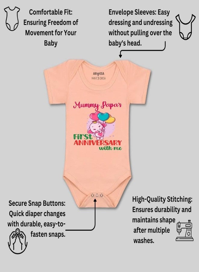 ARVESA Mummy Papa First Anniversary With Me R-1199 Mom Dad Anniversary Bodysuit, Sleepsuits, Rompers For New Born Baby Clothes 0-3 Months Stylish Dress For Baby Boy & Girl, Newborn Infant Outfit - Image 3