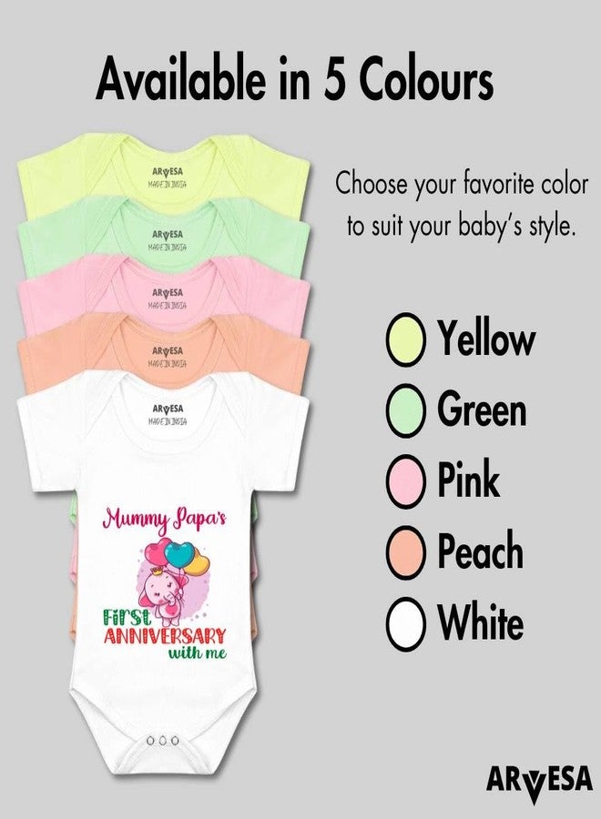 ARVESA Mummy Papa First Anniversary With Me R-1199 Mom Dad Anniversary Bodysuit, Sleepsuits, Rompers For New Born Baby Clothes 0-3 Months Stylish Dress For Baby Boy & Girl, Newborn Infant Outfit - Image 4