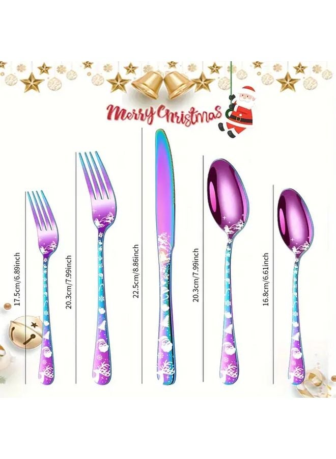 40 قطعة من مجموعة أدوات المائدة الملونة المصنوعة من الفولاذ المقاوم للصدأ بعيد الميلاد بتصاميم سانتا ورقاقات الثلج والرنة - Image 4