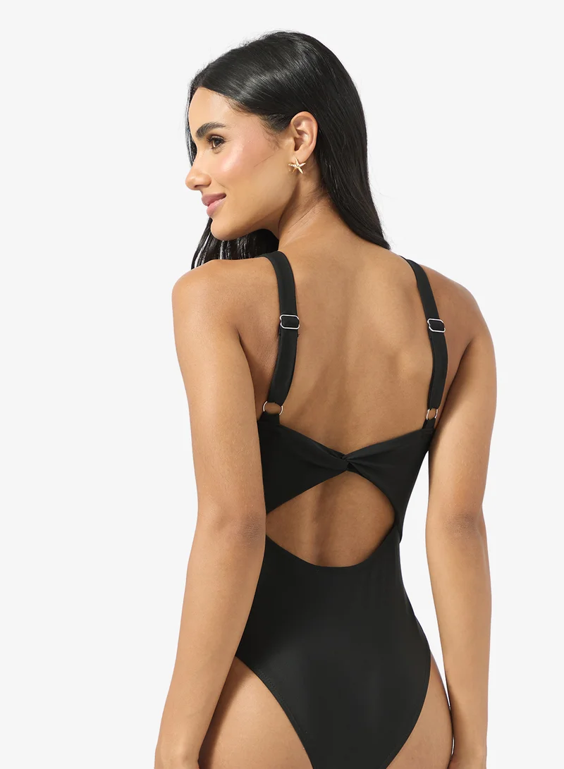 Ginger Plunge Neck Cutout Detail Swimsuit