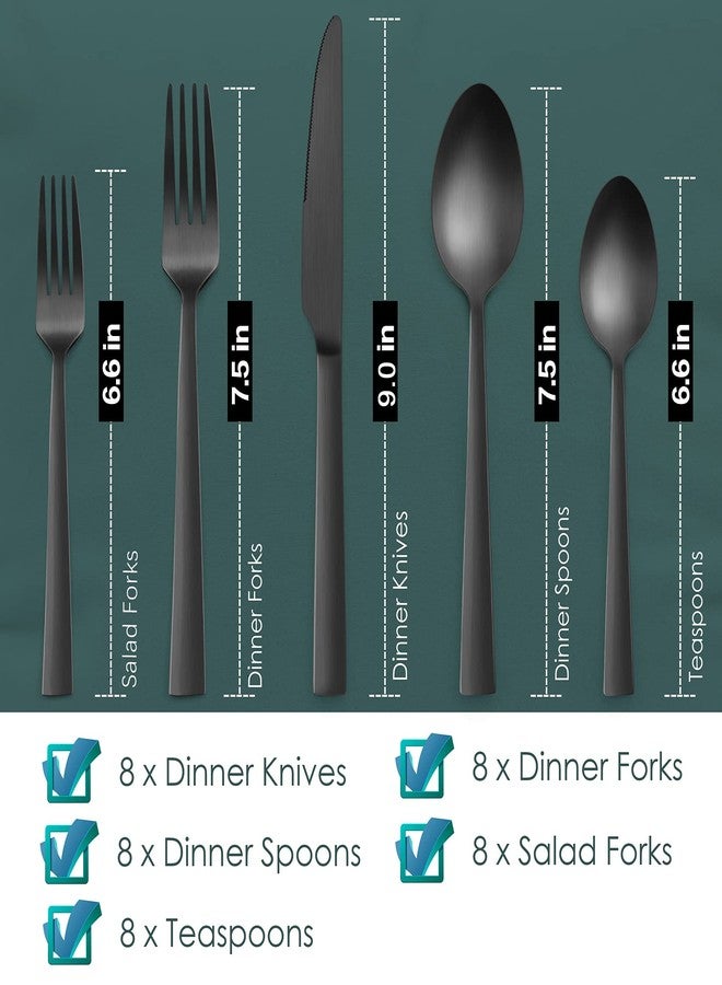 HaWare Silverware Set, 40 Pieces Stainless Steel Square Flatware Cutlery for 8, Modern Tableware Eating Utensils for Home, Matte Finish, Dishwasher Safe - Image 2