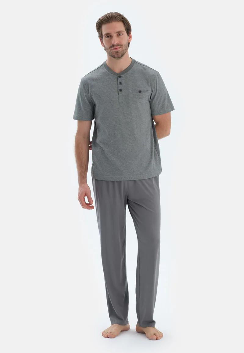 داجي طقم بيجامة قطن بقصة عادية للرجال