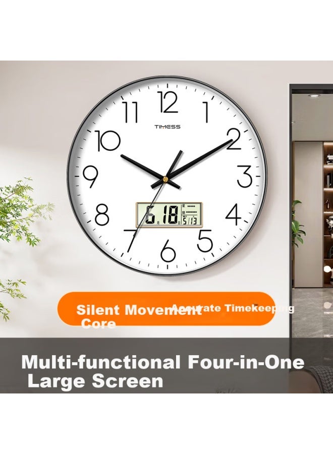 Timess Living Room Wall Clock Household Wall Clock Calendar Temperature Model Non-perforated Wall-mounted Quartz Clock 35cm - Image 1