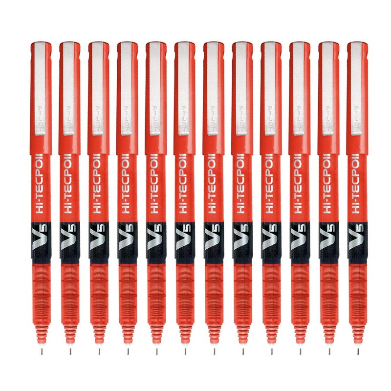 PILOT Hi-Tecpoint V5 Pen, Red (Pack of 12) - Image 1