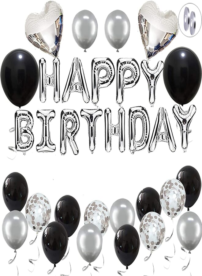 Secret Birthday Decoration Men Women Silver Black Happy Birthday Balloons Banner Party Decorations