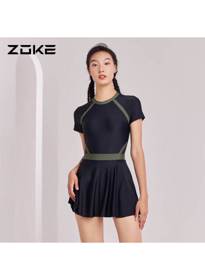 Zoke Conservative Slimming One-piece Swimsuit Dress For Women, Tummy Control, Hot Spring Swimwear 122501551 Black/military Green M - Image 3