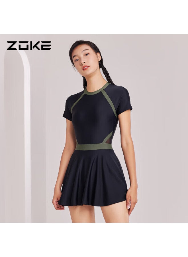 Zoke Conservative Slimming One-piece Swimsuit Dress For Women, Tummy Control, Hot Spring Swimwear 122501551 Black/military Green M - Image 5