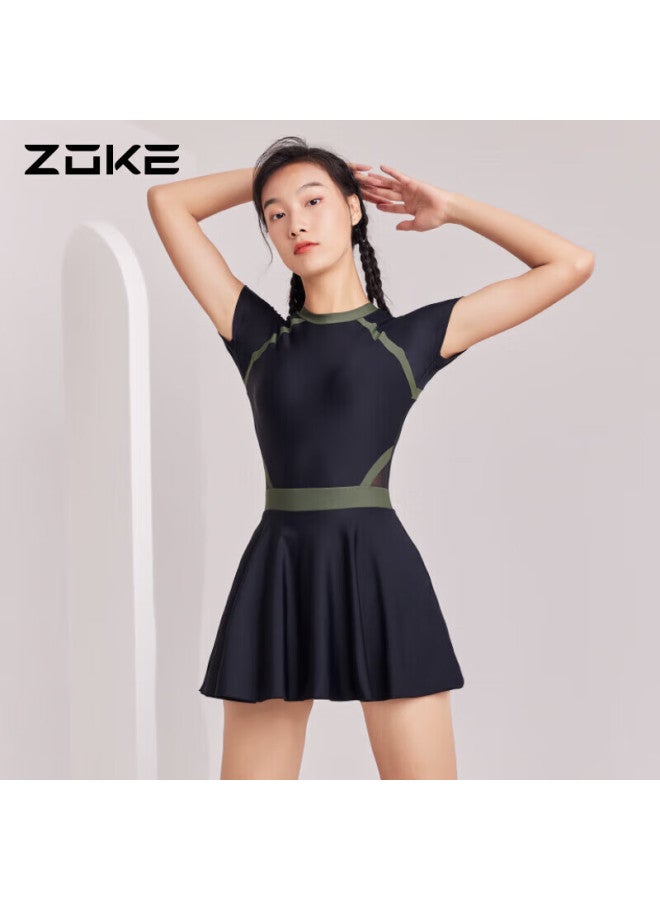 Zoke Conservative Slimming One-piece Swimsuit Dress For Women, Tummy Control, Hot Spring Swimwear 122501551 Black/military Green M - Image 4
