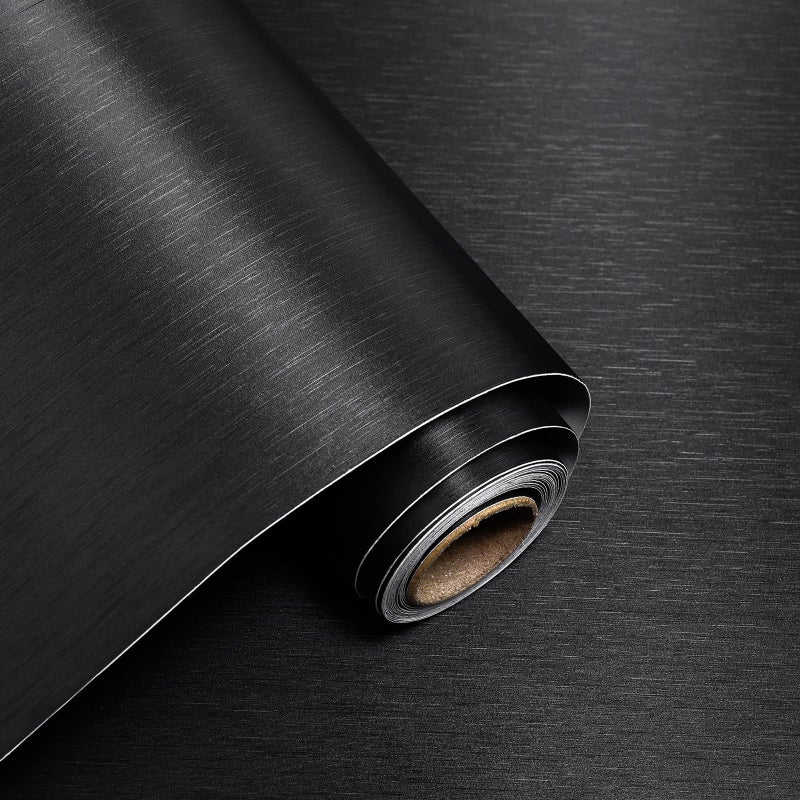Yun-aeon Yunaeon Metallic Grasscloth Peel and Stick Wallpaper Black Satin Contact Paper 157x 472 Modern Thicken Wall Paper Self Adhesive Removable Vinyl Wallpaper for Kitchen Cabinets Countertops Fridge - Image 2