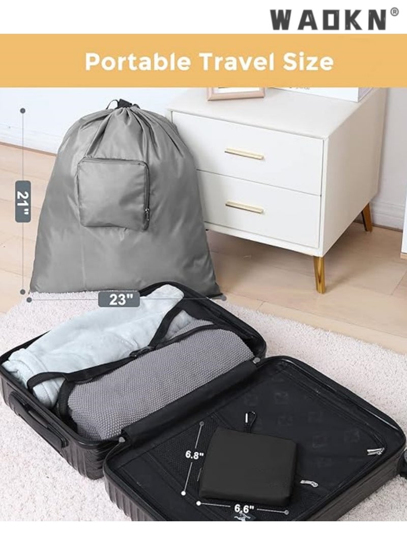WAOKN Travel Laundry bags, 2 Pack Dirty Laundry Travel Bag, Foldable Dirty Clothes Bag for Traveling, Washable and Small Laundry Bag with Handles for Suitcase, Gym, Camping, Black+Grey - Image 2