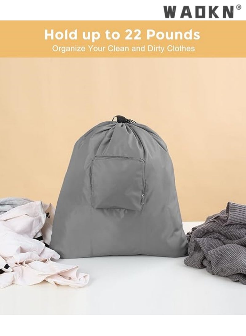 WAOKN Travel Laundry bags, 2 Pack Dirty Laundry Travel Bag, Foldable Dirty Clothes Bag for Traveling, Washable and Small Laundry Bag with Handles for Suitcase, Gym, Camping, Black+Grey - Image 4
