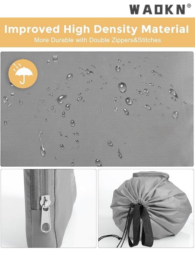 WAOKN Travel Laundry bags, 2 Pack Dirty Laundry Travel Bag, Foldable Dirty Clothes Bag for Traveling, Washable and Small Laundry Bag with Handles for Suitcase, Gym, Camping, Black+Grey - Image 3