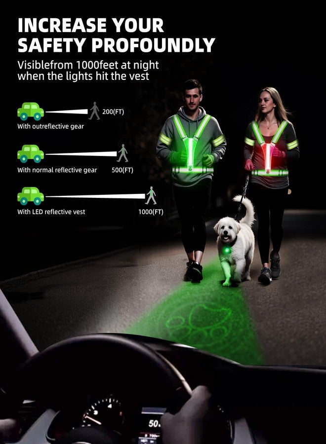 Mexlyca LED Reflective Vest Running Gear with Dog Collar Light, 5 Lights Color High Visibility Reflective Running Gear Rechargeable Light Up Running Vest With Dog Collar Light for Walking Running Cycling Walk - Image 3