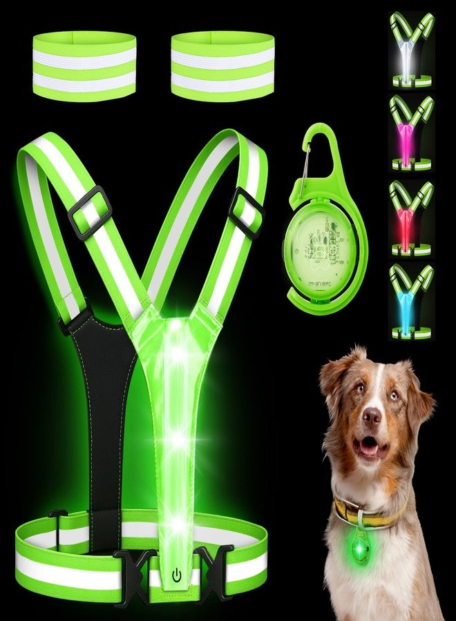 Mexlyca LED Reflective Vest Running Gear with Dog Collar Light, 5 Lights Color High Visibility Reflective Running Gear Rechargeable Light Up Running Vest With Dog Collar Light for Walking Running Cycling Walk - Image 1