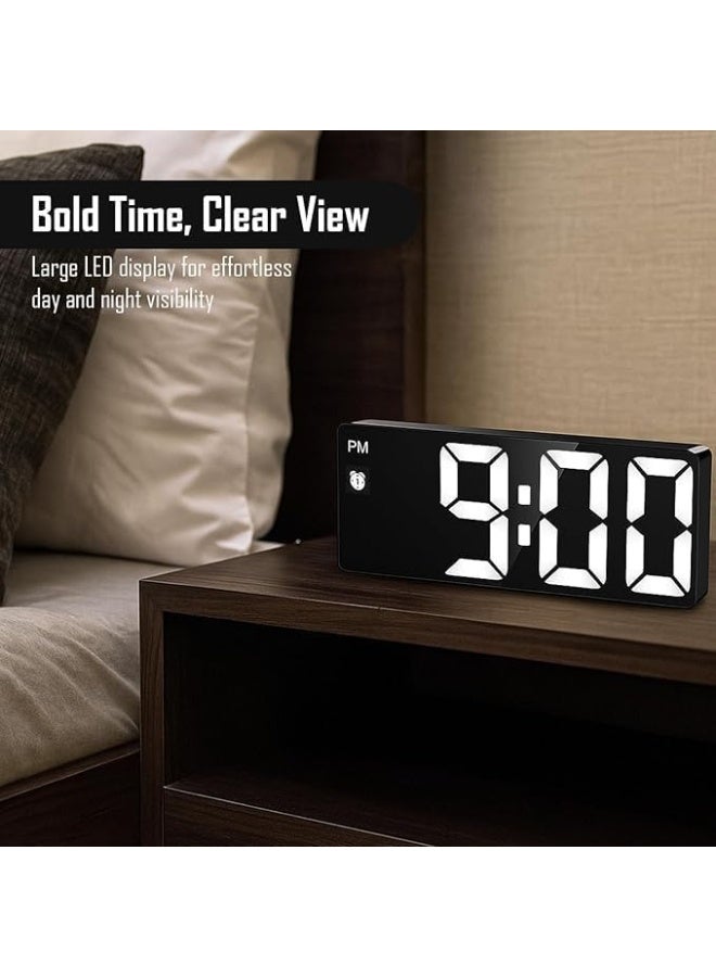 Digital alarm clock with reflective display and adjustable brightness, desk table clock with snooze, temperature, date and time, modern multi-functional clock for bedroom, office and students, easy to use (black) - Image 3