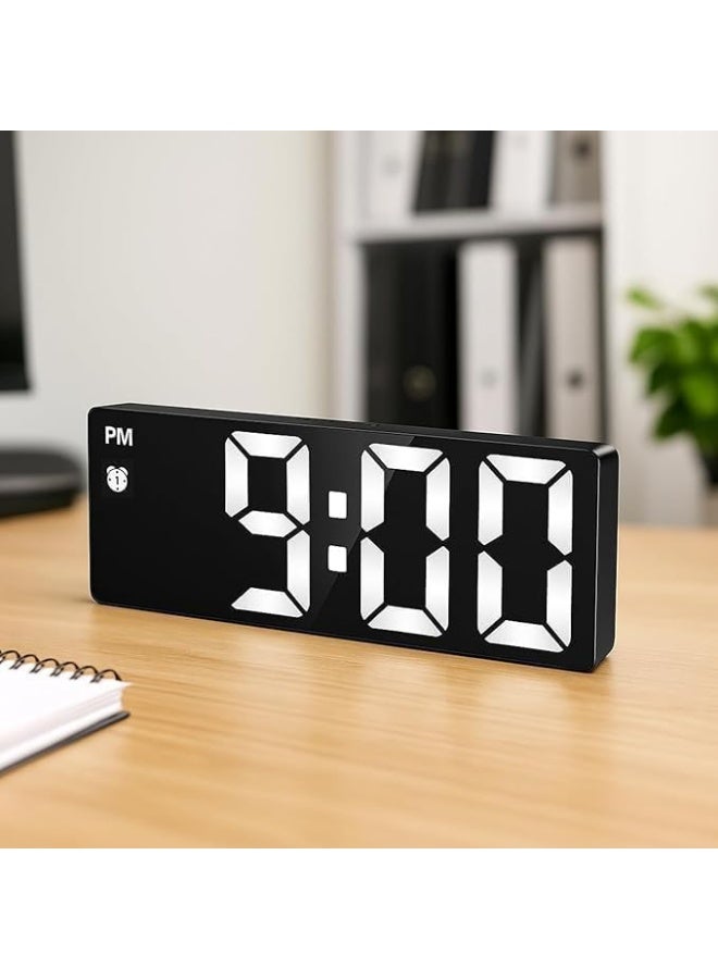 Digital alarm clock with reflective display and adjustable brightness, desk table clock with snooze, temperature, date and time, modern multi-functional clock for bedroom, office and students, easy to use (black) - Image 4