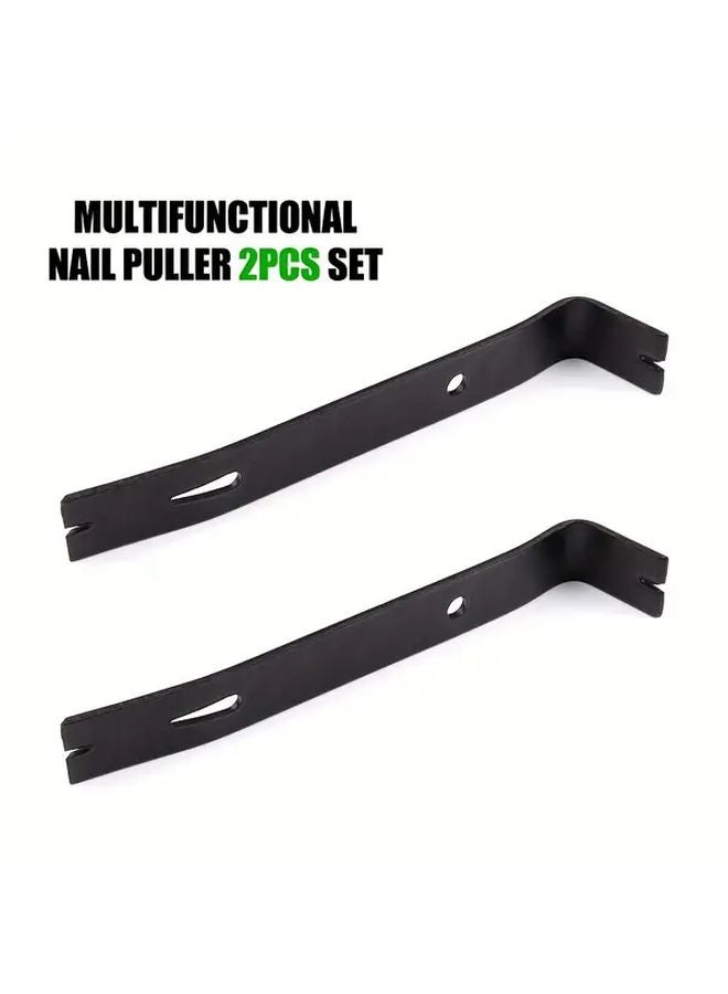 2Pcs Heavy Duty Carbon Steel Forged Pry Bar Nail Puller Set Flat Curved Heads - Image 1