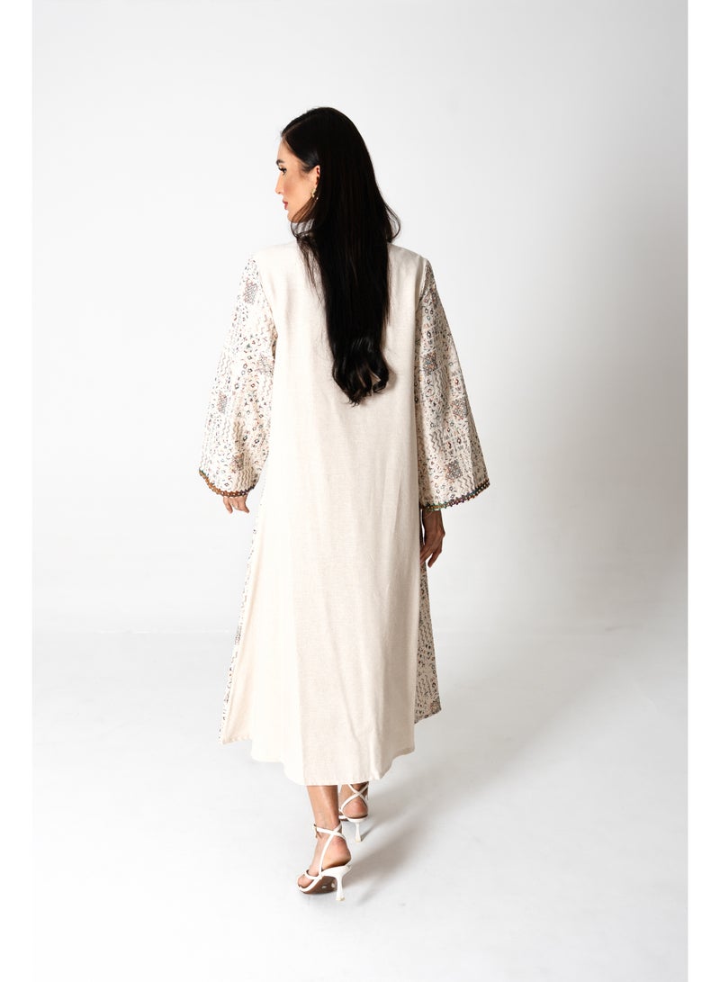 اكسا جلابية انيقة كتان مطرزة - Image 4