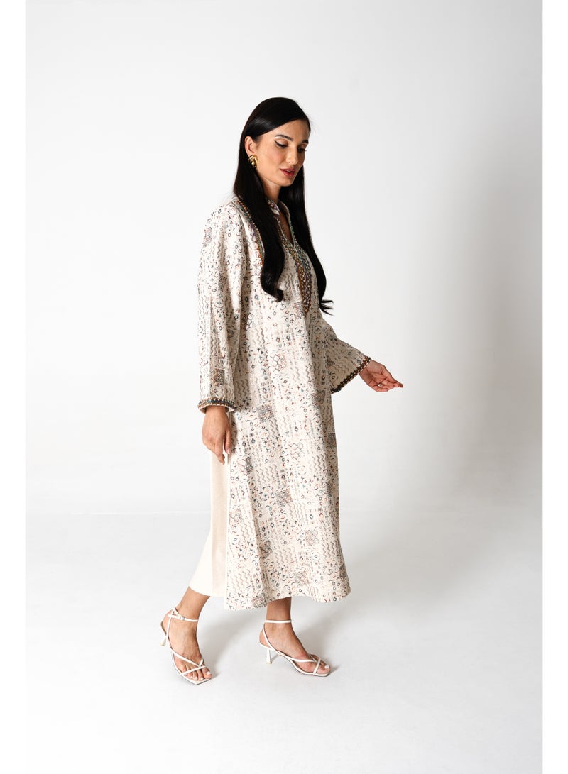 اكسا جلابية انيقة كتان مطرزة - Image 5