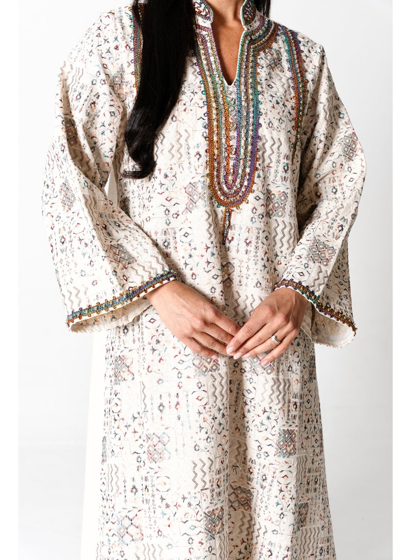 اكسا جلابية انيقة كتان مطرزة - Image 3