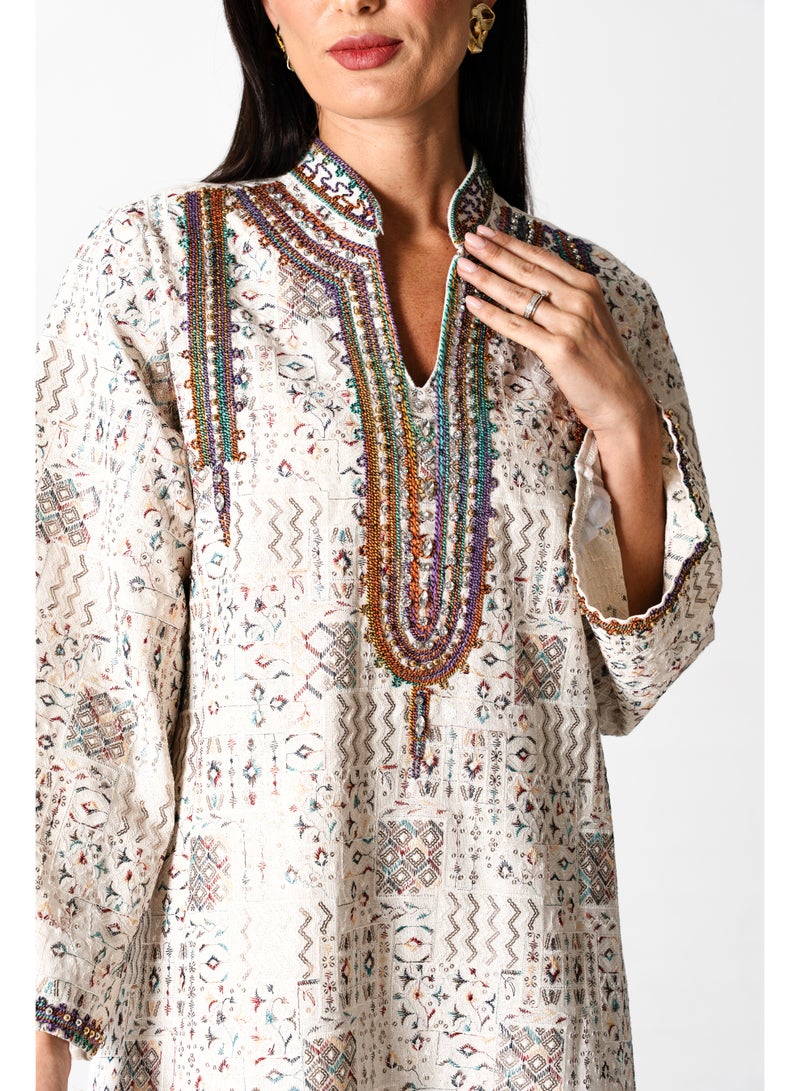 اكسا جلابية انيقة كتان مطرزة - Image 2