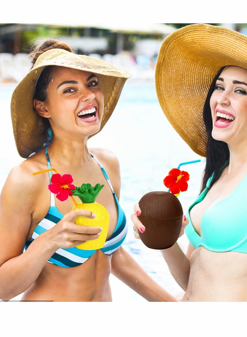 SOLARAE أكواب الأناناس وجوز الهند، أكواب بنكهة هاواي الاستوائية مع أغطية وشفاطات للاحتفالات وأعياد الميلاد (12 قطعة) - Image 5