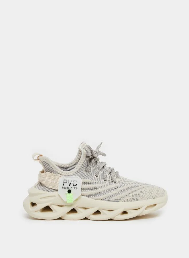 Take Two Take Two Boys Cream Mesh Upper Lace Up Sport Sneakers