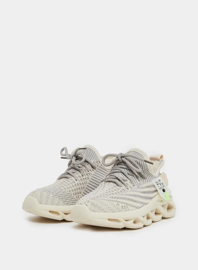 Take Two Take Two Boys Cream Mesh Upper Lace Up Sport Sneakers