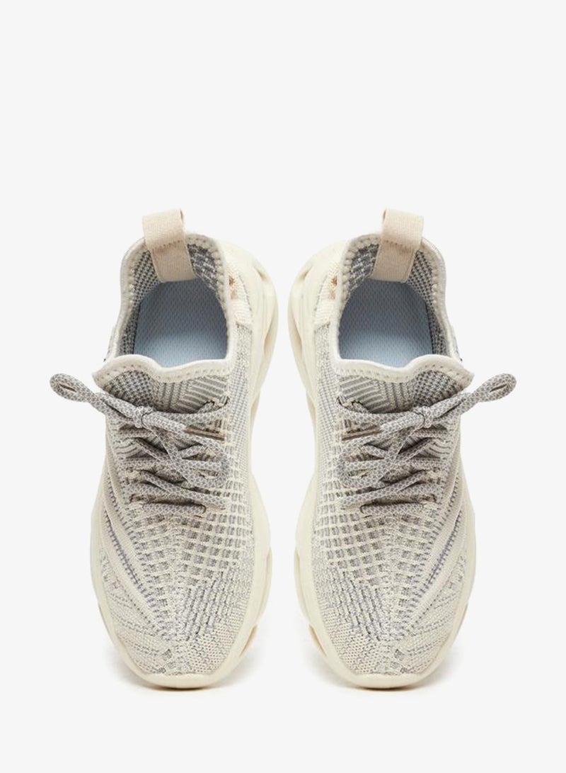 Take Two Boys Cream Mesh Upper Lace Up Sport Sneakers - Image 5