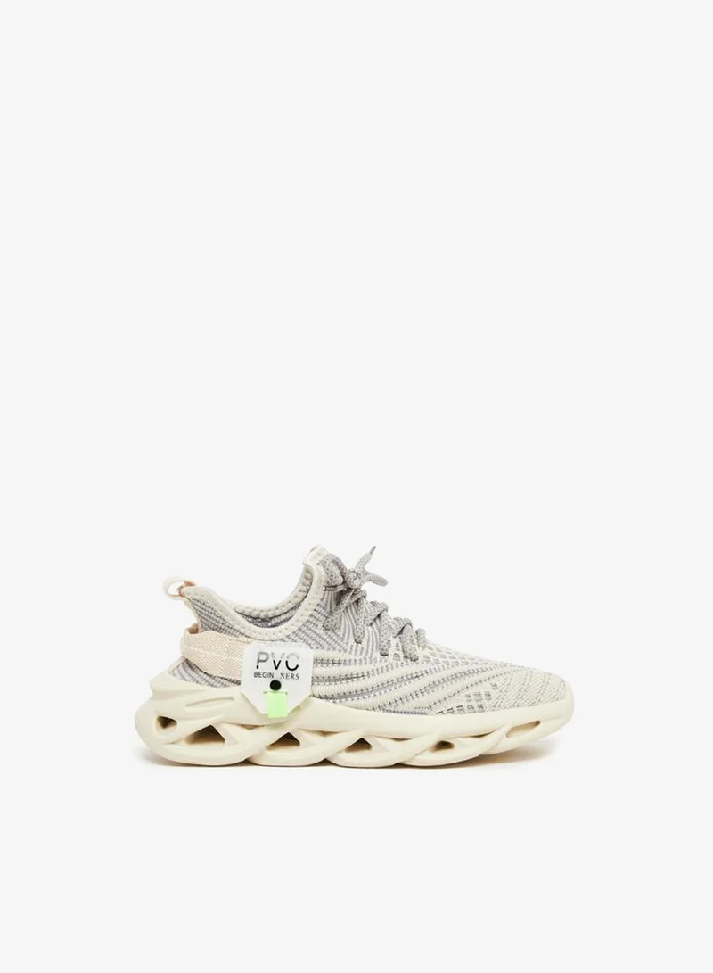 Take Two Take Two Boys Cream Mesh Upper Lace Up Sport Sneakers