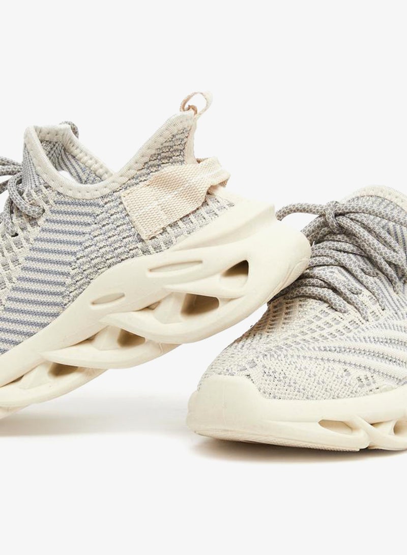 Take Two Boys Cream Mesh Upper Lace Up Sport Sneakers - Image 3