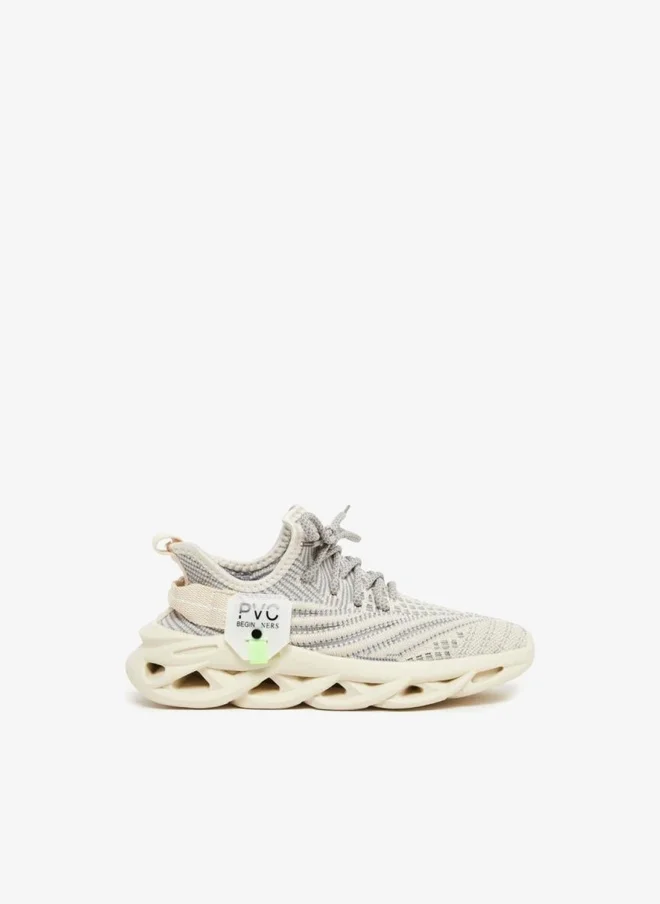 Take Two Take Two Boys Cream Mesh Upper Lace Up Sport Sneakers