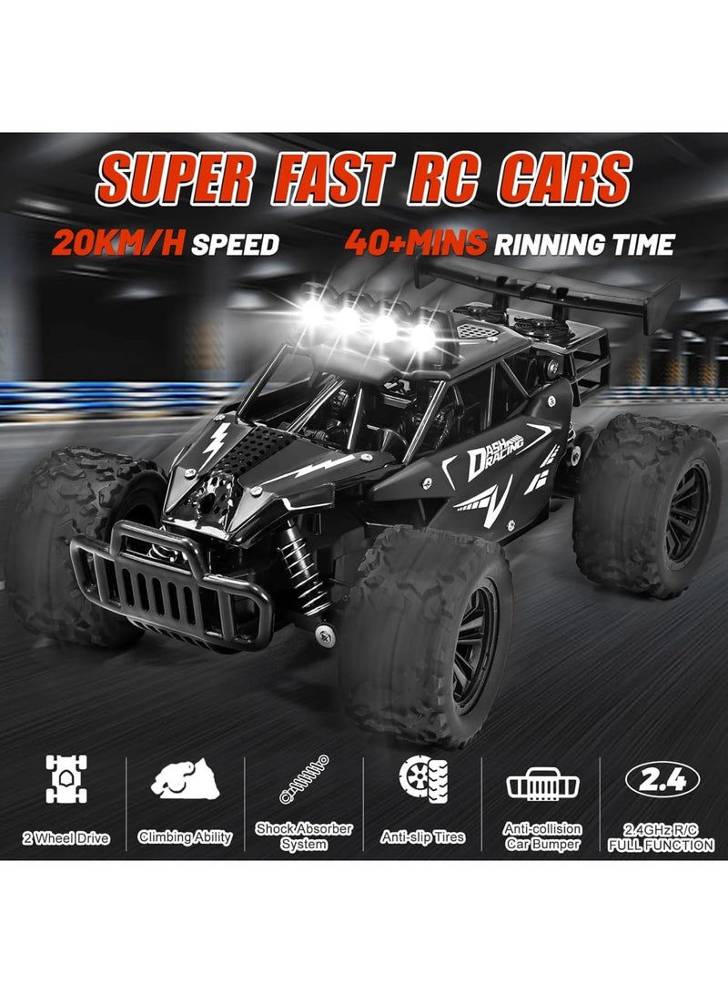SYOSI Remote Control Car, 2.4GHz High Speed RC Car, LED Headlight, Rechargeable Battery, 4X4 Off Road Monster Truck, 20KM/H, Ideal Gift for Boys Aged 4-12, Perfect for Outdoor Play, Black, 1 Set - Image 2