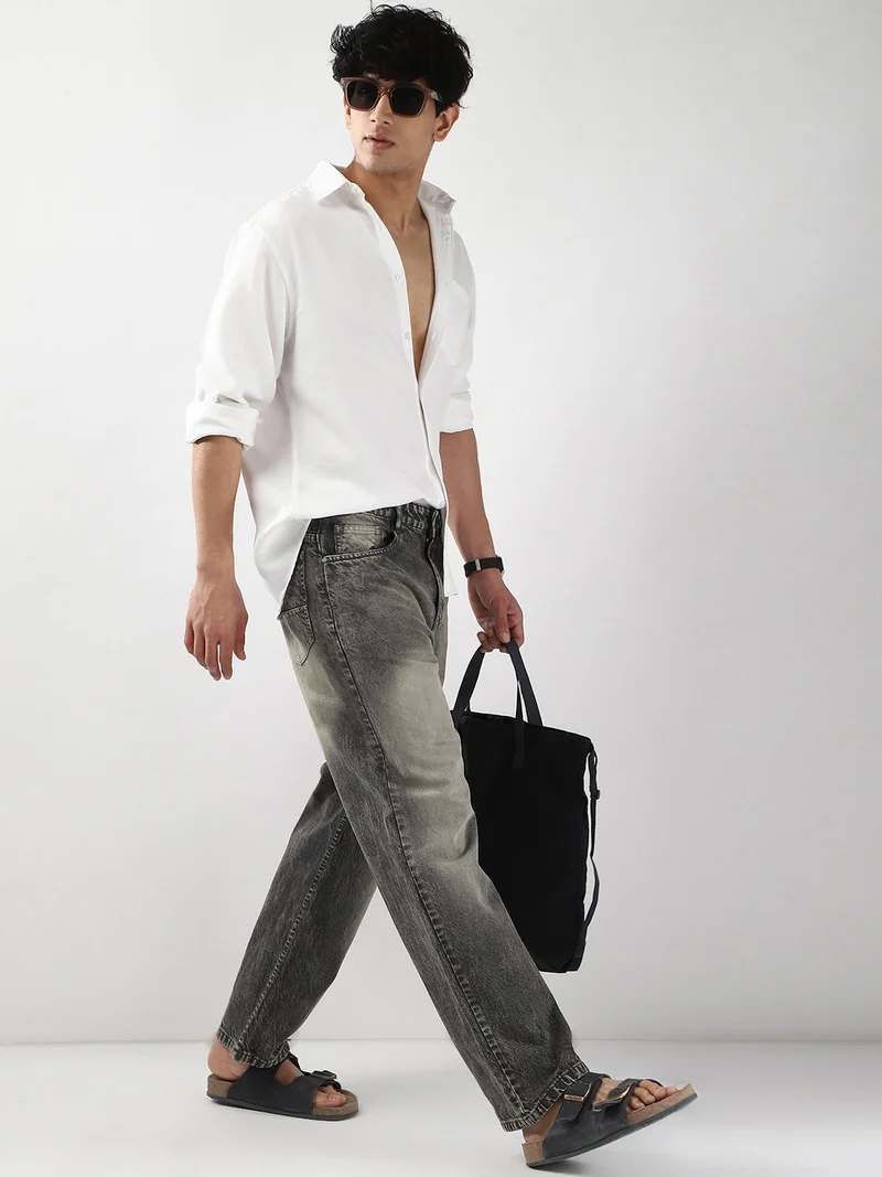Urbano Fashion  Urbano Fashion Men's White Linen Blend Full Sleeve Relaxed Fit Casual Solid Shirt for Men | Best Price UAE