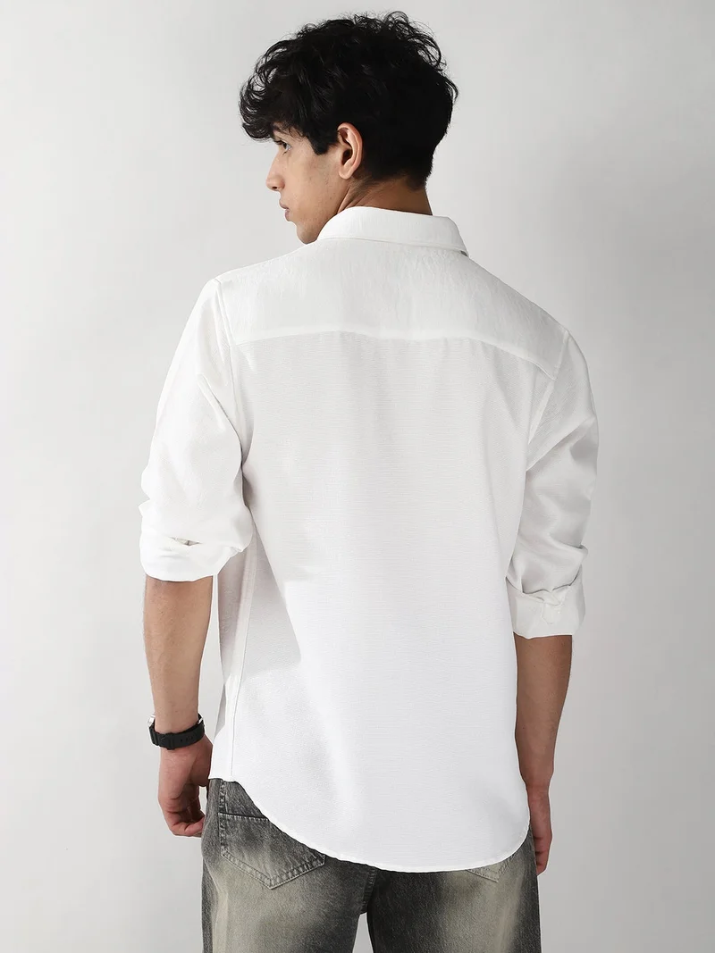 Urbano Fashion  Urbano Fashion Men's White Linen Blend Full Sleeve Relaxed Fit Casual Solid Shirt for Men | Best Price UAE