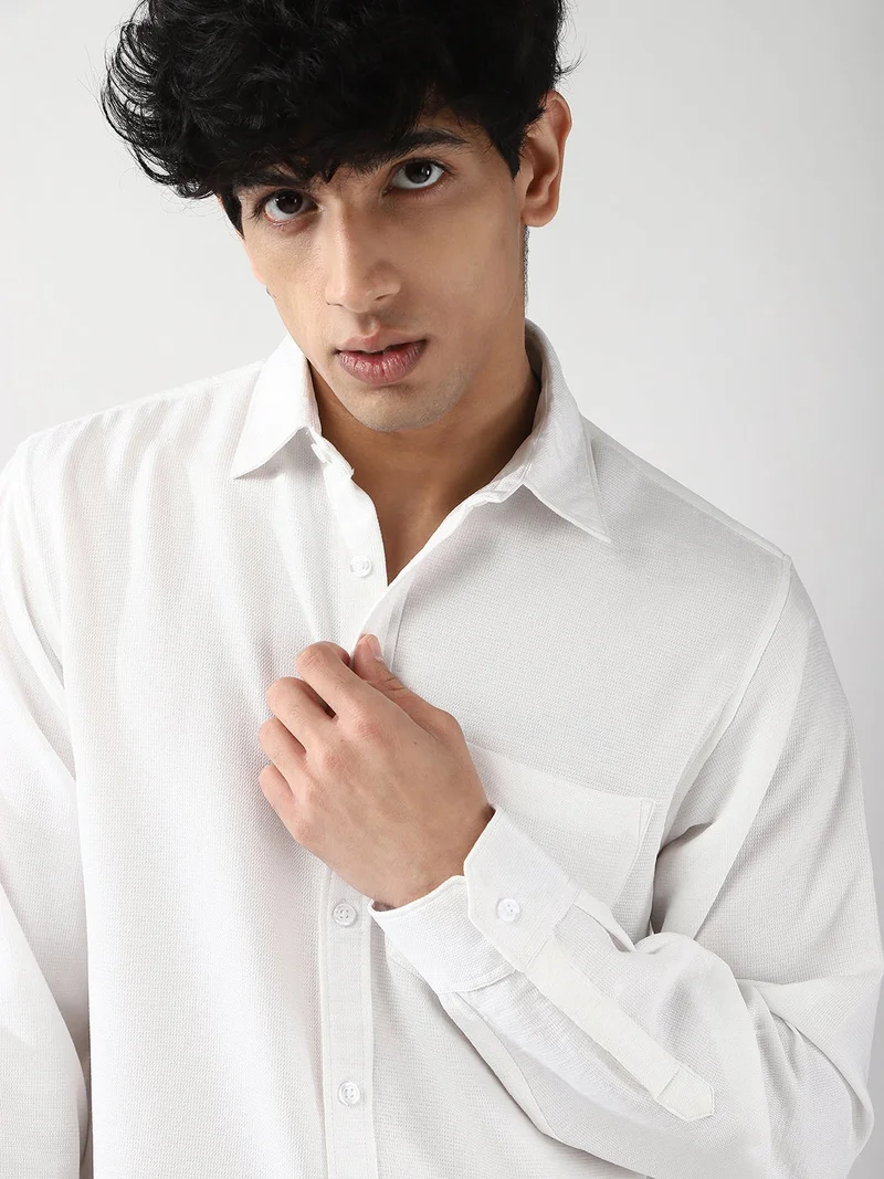 Urbano Fashion  Urbano Fashion Men's White Linen Blend Full Sleeve Relaxed Fit Casual Solid Shirt for Men | Best Price UAE