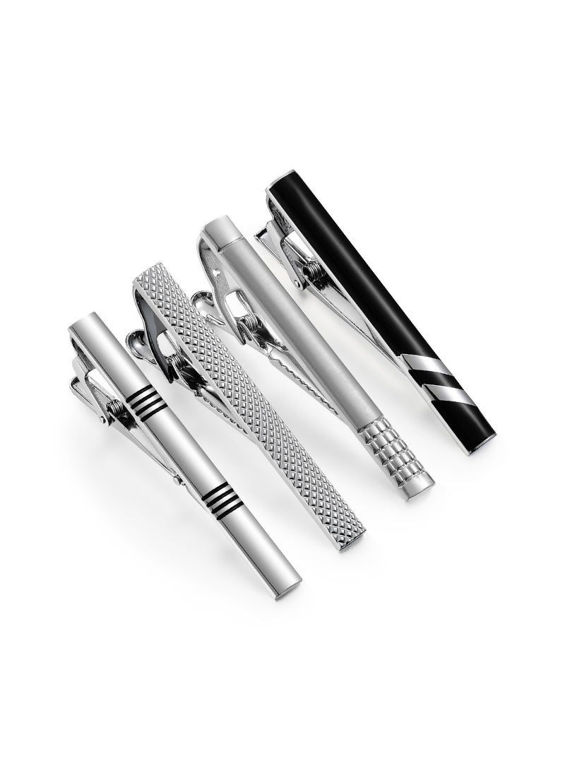 JEEJPV Tie Clips for Men, Black Silver Tie Bar Set for Regular Ties, Luxury Box Gift Ideas - Image 2