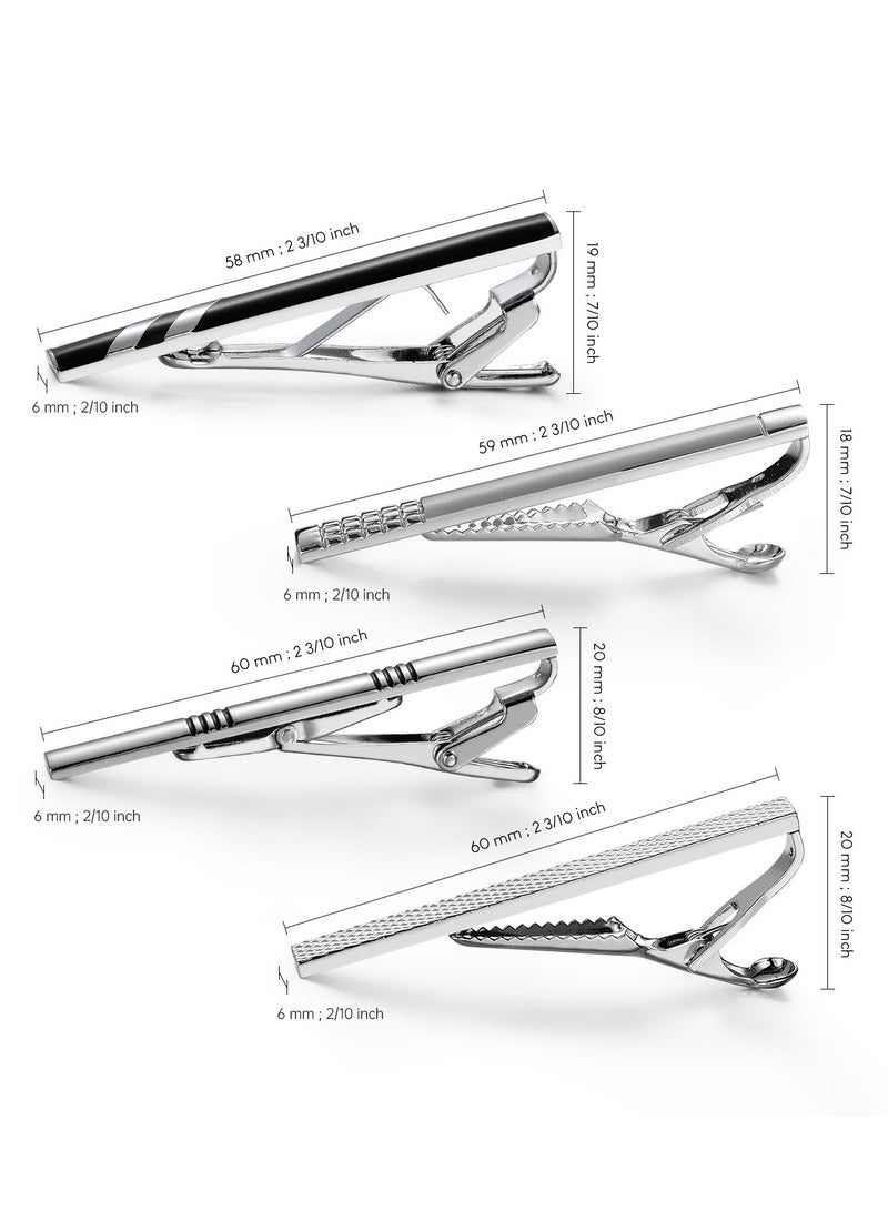 JEEJPV Tie Clips for Men, Black Silver Tie Bar Set for Regular Ties, Luxury Box Gift Ideas - Image 3