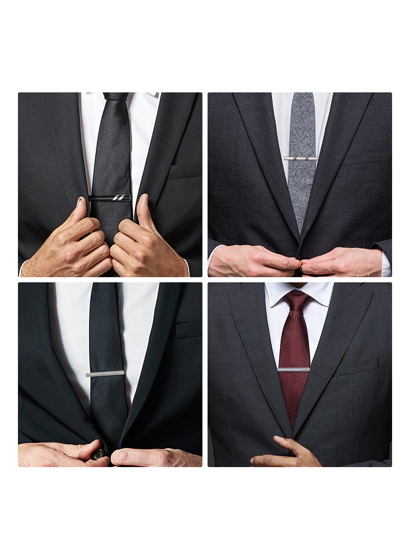 JEEJPV Tie Clips for Men, Black Silver Tie Bar Set for Regular Ties, Luxury Box Gift Ideas - Image 4