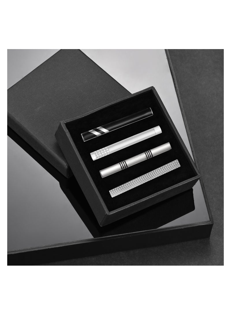 JEEJPV Tie Clips for Men, Black Silver Tie Bar Set for Regular Ties, Luxury Box Gift Ideas - Image 1