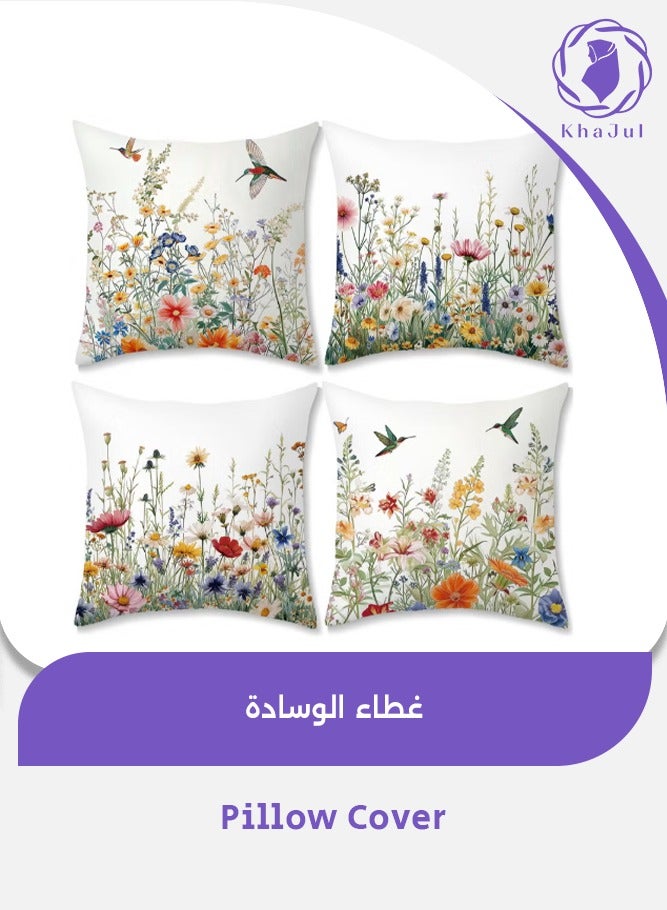 KHAJUL 4 Pieces Pillow Covers, Throw Pillow Cover, Decorative Birds and Plant Cushion Covers ,For Living Room Sofa Couch Bed Pillowcases,Double sided pattern,45cm x 45cm  - Image 1