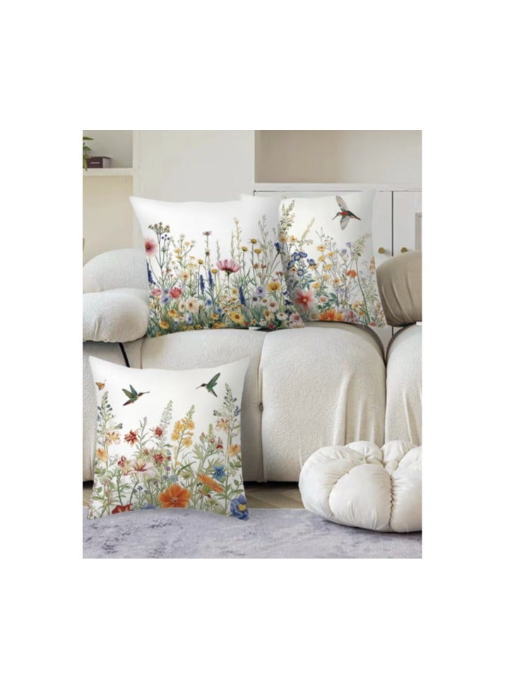 KHAJUL 4 Pieces Pillow Covers, Throw Pillow Cover, Decorative Birds and Plant Cushion Covers ,For Living Room Sofa Couch Bed Pillowcases,Double sided pattern,45cm x 45cm  - Image 3
