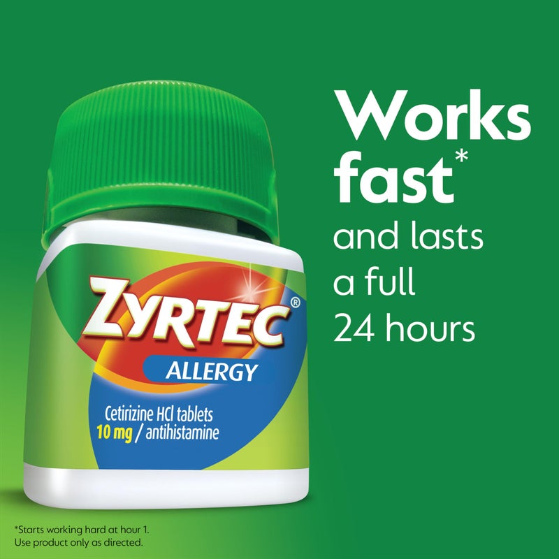 ZYRTEC أقراص زيرتيك لتخفيف الحساسية لمدة 24 ساعة، دواء الحساسية مع 10 ملغ من سيتيريزين HCl لكل قرص مضاد للهستامين للحساسية، تخفيف أثناء التنقل، أكياس سفر فردية، 14 حبة، (14 × 1 حبة) - Image 2
